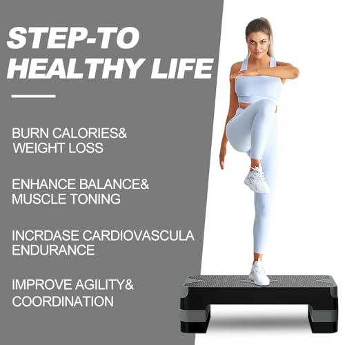 Adjustable Aerobic Exercise Step Platform - Gray, 26.5" Deck