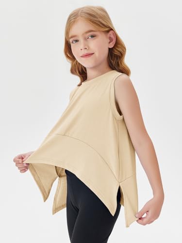 Girls Athletic Crop Tank Top - Cute Workout Shirt, 7-8 Years Apricot