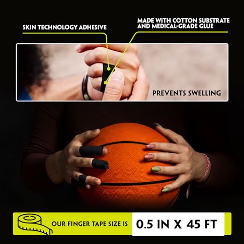 Athletic Finger Tape - 2 Pack, 0.5" x 45 Ft, Black & White | Residue-Free, Skin-Friendly Compression for BJJ, MMA, Grappling