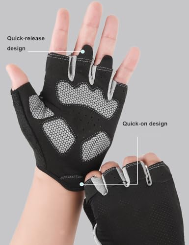 Half-Finger Workout Gloves with Padded Palm - Anti-Slip Gym Training - Black/Medium