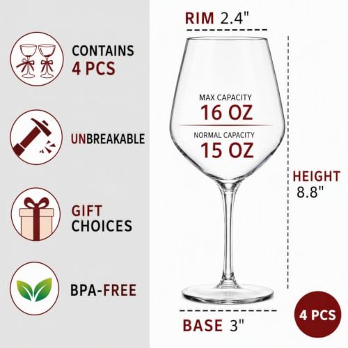 Dicunoy 16 oz Unbreakable Stemmed Wine Glasses Set, Plastic Goblets for Outdoor Patio Poolside Camping