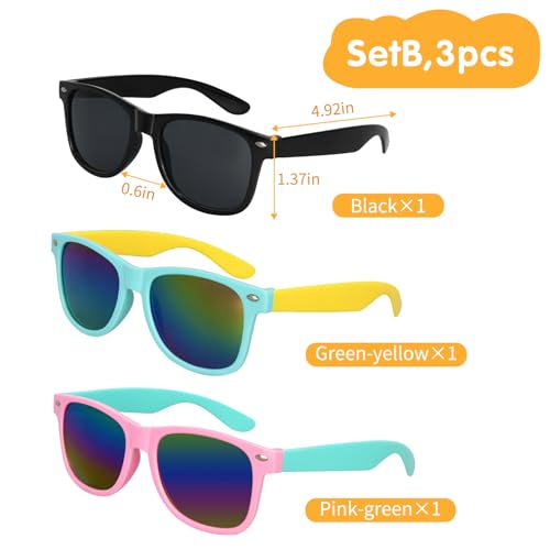 Kids Sunglasses Set - 3-Piece Black and Colorful Mirrored