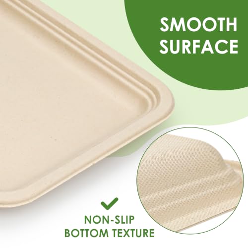 Natural Raw Pulp 50 Pack 14-Inch Heavy Duty Compostable Sugarcane Trays