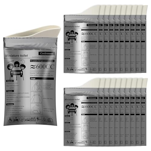Coolrunner Gray Disposable Urine Bags 50 Pack - Unisex Travel & Emergency Pee Bags
