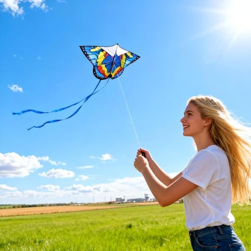 FejoHify Blue Large Kite for Kids & Adults Easy to Fly with 300 FT String - Suitable for Ages 4-12