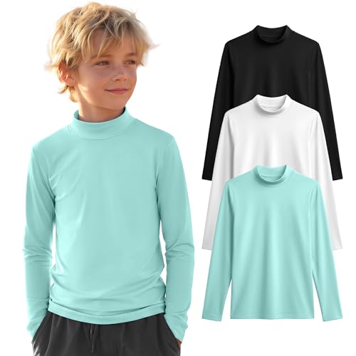Boys Rash Guard Swim Shirts - 3 Pack, 13-14 Years - Black, Mint Green, Light Gray