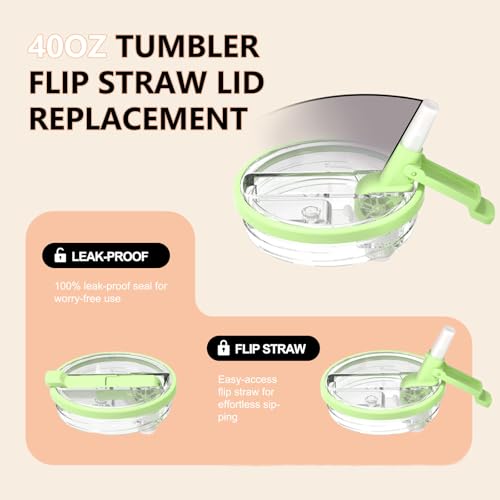 40 oz Flip Straw Pro Lid - 2 Pack Light Green Replacement for Stanley Quencher