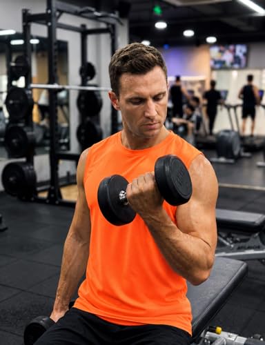 Men's Workout Sleeveless Tank Top Neon Orange X-Large Quick Dry Athletic Gym Shirt