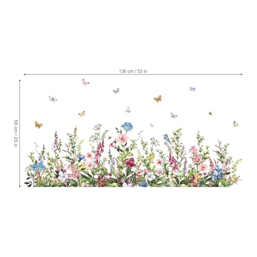 wondever Wildflower Grass Butterflies Wall Corner Stickers Garden Floral Baseboard Skirting Line Peel and Stick Wall Art Decals for Bedroom Living Room Sofa