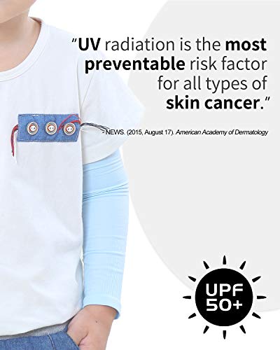 Kids UV Sun Protection Arm Sleeves - Medium, 3 Pairs: Black + White + Blue