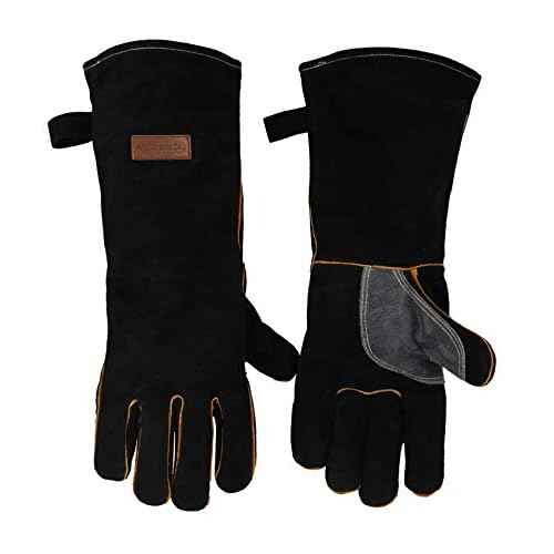 Upgrade KIM YUAN Extreme Heat & Fire Resistant Gloves Leather with Kevlar Stitching,Mitts Perfect for Fireplace, Stove, Oven, Grill, Welding, BBQ, Mig, Pot Holder, Animal Handling 16in up to 932 ¡ÆF
