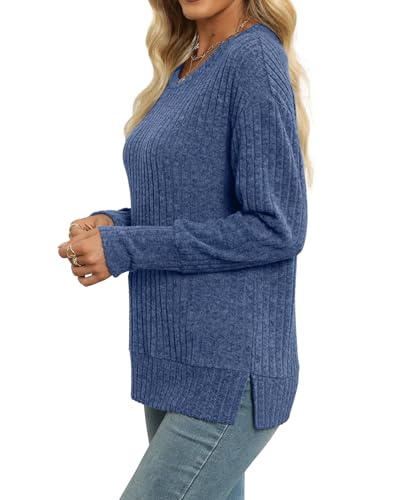 Womens Casual Crewneck Long Sleeve Sweater - Medium Blue