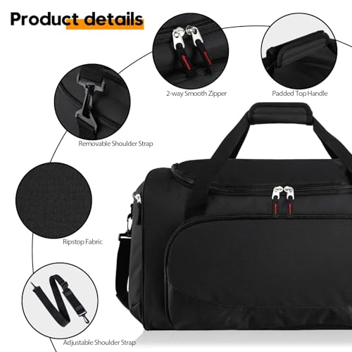 Large 50L Duffle Bag for Gym & Travel - Black with Multiple Pockets