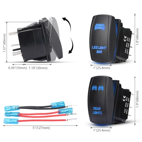 2 Pack Rear Lights Rocker Switch - LED Light Bar Switch, Waterproof
