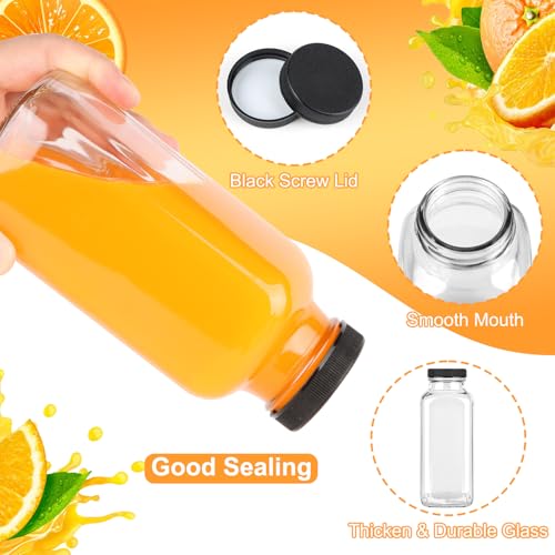 GUANENA 12 oz Square Glass Juice Bottles Set of 6 with Lids, Reusable & BPA-Free