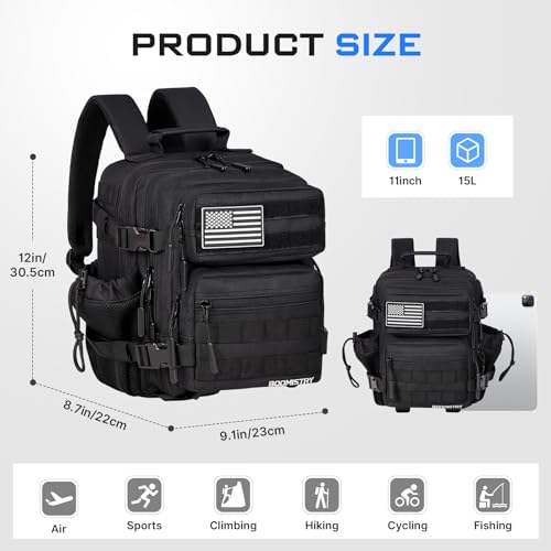 Boomistry 15L Mini Tactical Backpack Black-15L | Molle Everyday Use