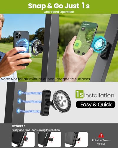 Magnetic Golf Cart Phone Holder - Carbon Fiber, 360° Rotation