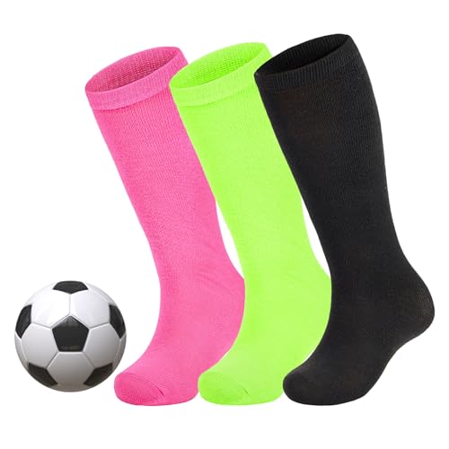 Kids Over Calf Soccer Socks - Youth Baseball & Softball 12-14 Years - Pink/Neon Green/Black