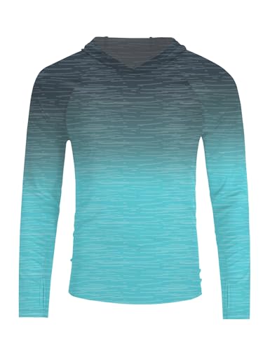 iWoo Men's UPF 50+ Sun Protection Hoodie Large Blue Gradient Black - Quick Dry UV Shirt for Fishing & Hiking