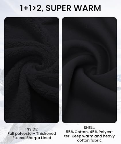 GEEK LIGHTING Men's Heavyweight Fleece Hoodie with Sherpa Lining, Full Zip, Large, All Black