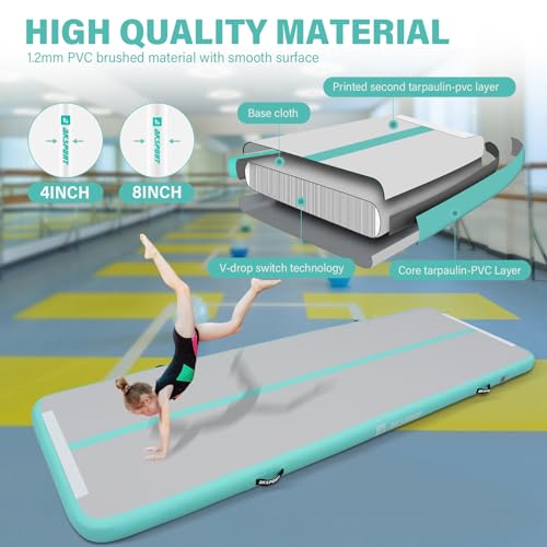 Inflatable Gymnastics Air Mat - 10ft Tumble Track - Mint Green
