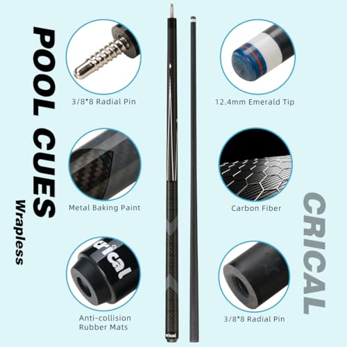 58-Inch Carbon Fiber Pool Cue Stick - Low Deflection, 12.5mm Tip, Blue