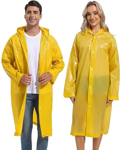 Reusable 2PCS Rain Ponchos for Adults - Yellow Rain Jackets