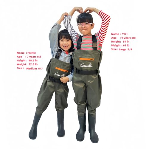 Kids Chest Waders with Boots - Green, 10-11 Years Waterproof Fishing Gear