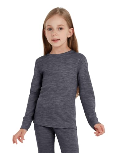 Kids 7-8 Years Merino Wool Base Layer Thermal Top Heather Grey - Woolcano