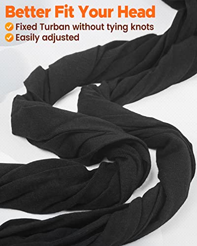 Silk Satin Lined Pre-Tied Turban Durag Head Wrap - Black, Medium