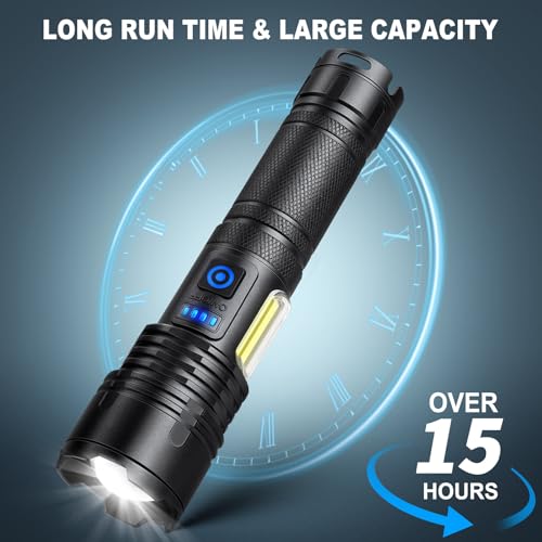 Cinlinso Rechargeable LED Flashlights High Lumens 2 Pack, 90000 Lumen Super Bright Flashlight, 7 Modes with COB Work Light, IPX7 Waterproof Powerful Flash Light for Home, Camping, Emergencies