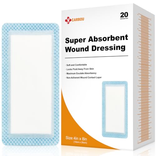 Carbou 20 Pack 4x8 Inch Super Absorbent Non-Adherent Wound Dressings