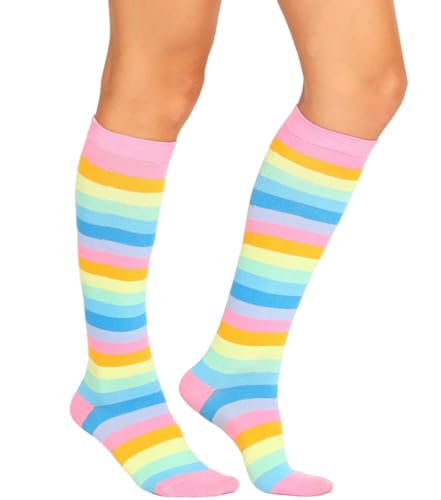 Athletic Knee High Socks - Pastel Rainbow Stripe - 1 Pair
