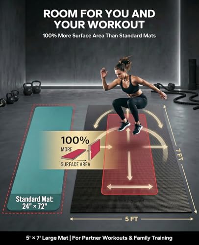 Large Non-Slip Exercise Mat - High Density 7'×5' - Thick Workout Mat for Home Gym