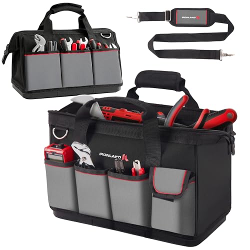 IRONLAND Tool Bag Organizer 16.5 Inch for men, Waterproof Heavy Duty ToolBag Organizer Storage, Tool box Organization, Soft Handle Large Zipper Carrying Toolbox, Dad Men Mechanic Birthday Gift