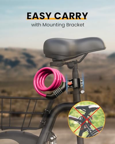 5-Digit Combination Bike Lock Cable - 12mm, Pink
