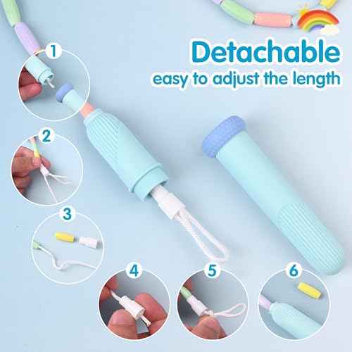 Adjustable Beaded Jump Rope for Kids & Adults - Blue