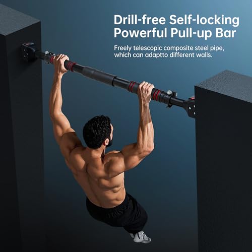 Leikefitness Adjustable Red Doorway Pull-Up Bar for Upper Body Workout