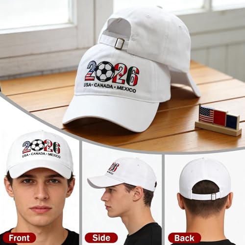 Soccer Hat - White Embroidered Baseball Cap for Fans