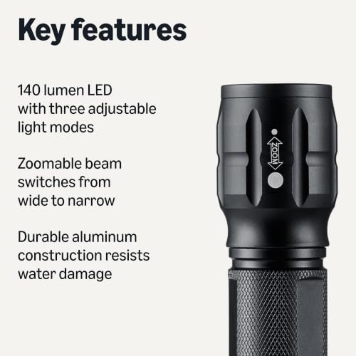 Tactical Flashlight - 140 Lumens, Waterproof, 3 Modes, Zoomable