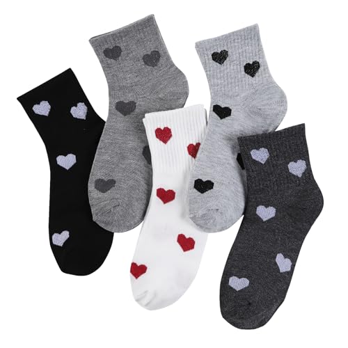 Women's Soft Cotton Heart Crew Socks - 5 Pairs