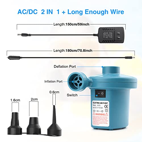 Bestrip Blue Electric Air Pump for Inflatables, Air Mattress, Pool Floats