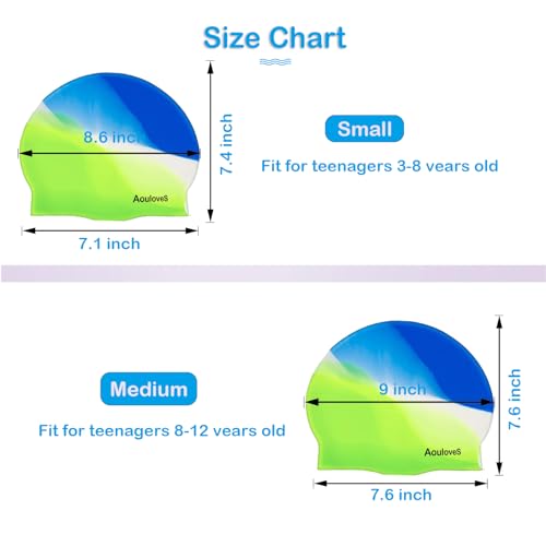 2 Pack Silicone Swim Caps for Kids - Comfort Fit for Long Hair