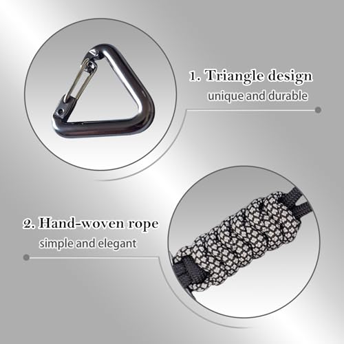 Paracord Keychain with Triangle Carabiner Clip - Black