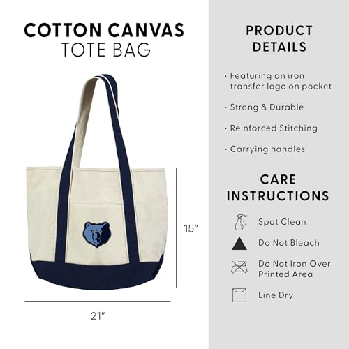 NBA Canvas Tote Bag - Memphis Grizzlies, 15x21 inches, Navy Strap
