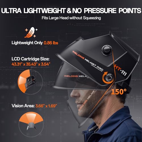 HITBOX Welding Helmet Auto Darkening, 3.66"x1.69" Viewing Screen True Color Welding Hood, 4/9-13 Welding Mask Wide Shade for Grind TIG MIG ARC Welder Hood with Solar Powered