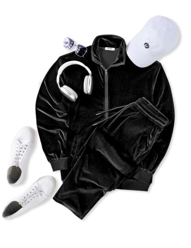 COOFANDY Men's XXL Black Velour Tracksuit Set Full Zip Jacket & Pants