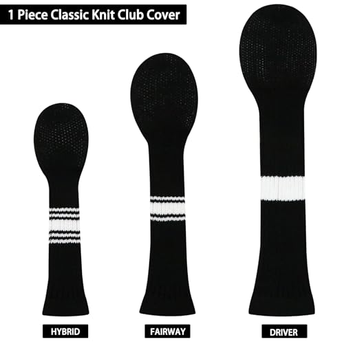 Premium Knitted Golf Club Covers - Woods & Hybrid - Pure Black