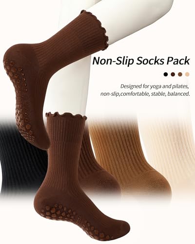 Women’s Non-Slip Pilates Grip Socks with Ruffle Cuffs - Comfortable & Stylish