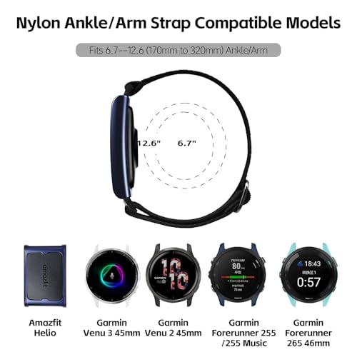 22mm Stretchy Ankle/Arm Band - Quick Release Nylon Strap - Black for 6.7"-12.6" Arm/Ankle